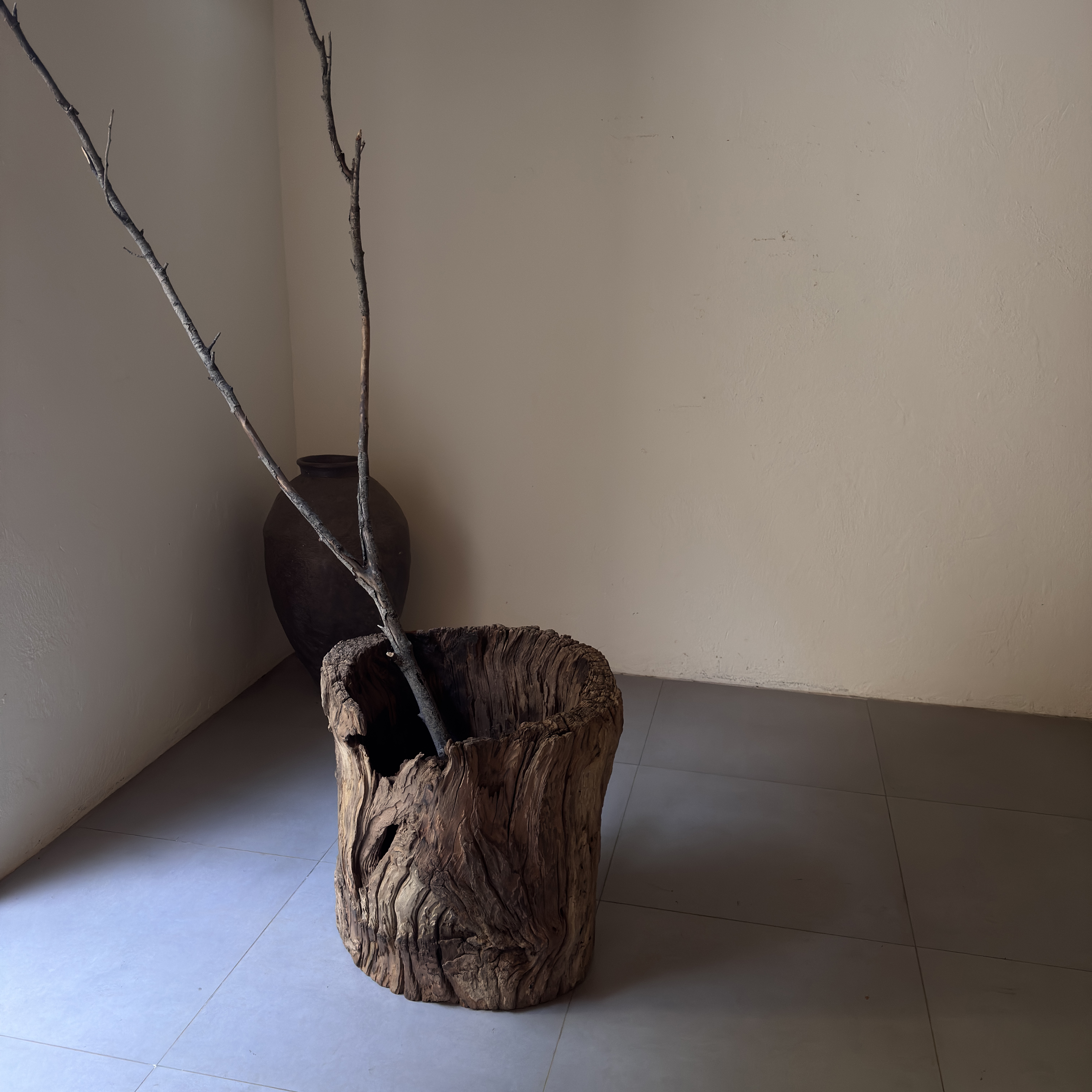 古旧老木干花桶插花桶枯木装饰艺术空间摆件老木头木桶2626