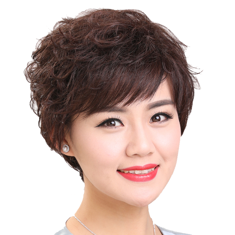 假发女短卷发造型真发盖白发r23