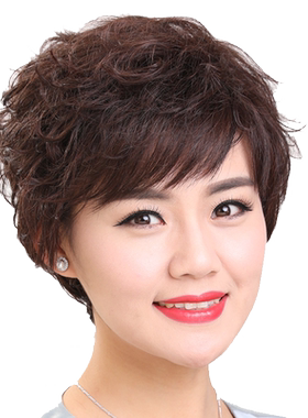假发女短卷发造型真发盖白发r23