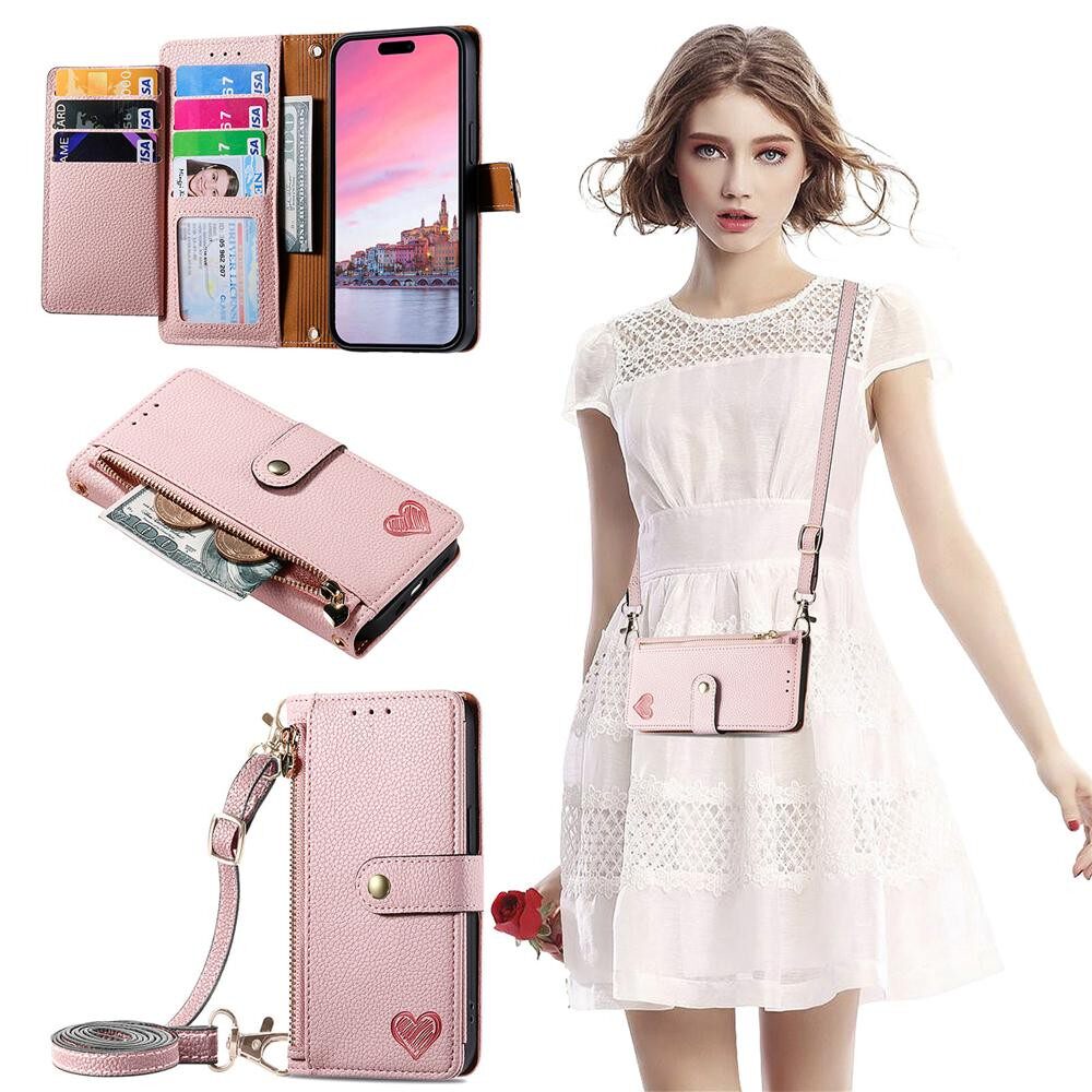 斜挎壳适用iPhone14pro拉链手机壳11钱包7插卡长挂绳8p女xs商务13ProMax翻盖多卡皮套14pro钱包手机壳XR防摔