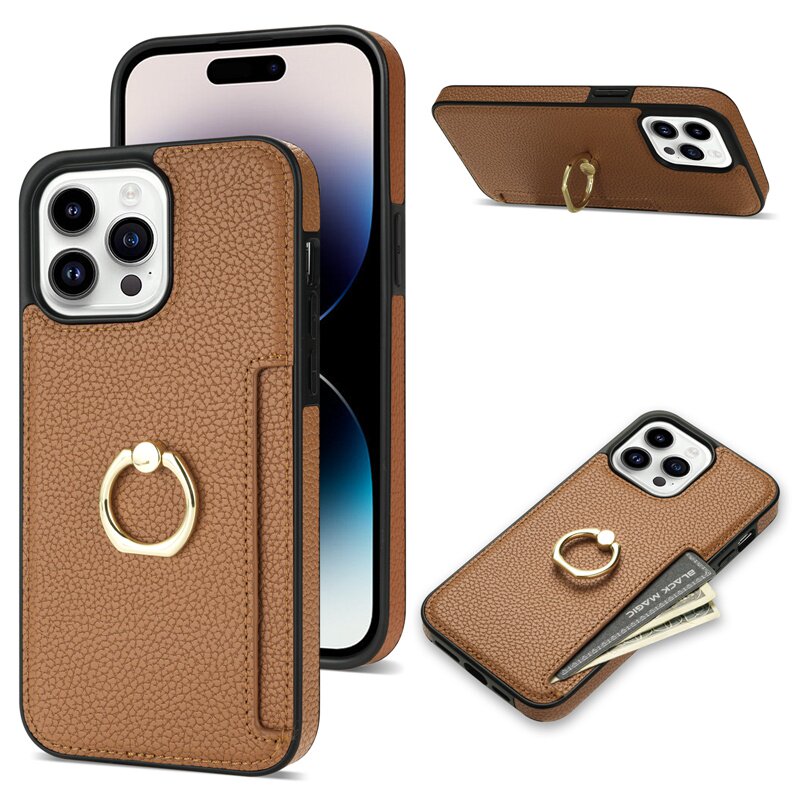 指环扣卡包一体适用苹果15Promax手机壳14可插卡iPhone13高档皮套12美式高级感11门禁卡X女士2023新款