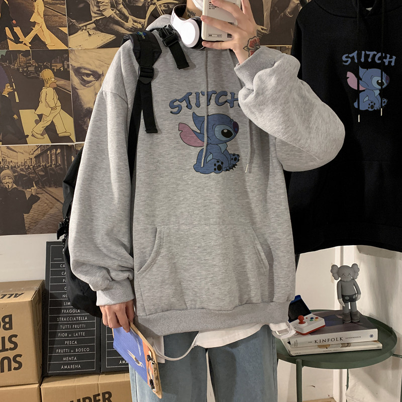 2026冬新款史迪仔卡通大码加绒连帽卫衣情侣A025-W161-P55控75,男装卫衣,电商A025