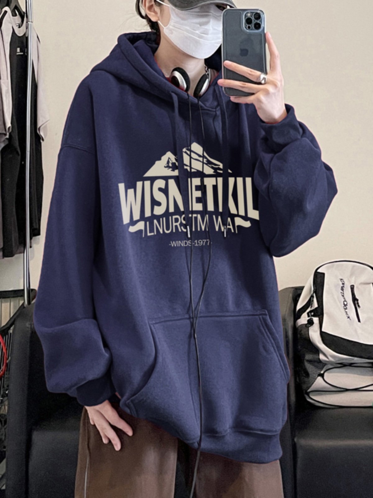 W592A-P55控78加绒652025秋新款重磅雪山印花连帽卫衣情侣,男装卫衣,电商A025