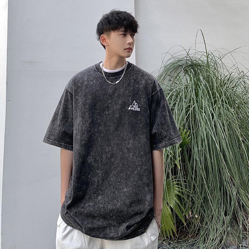 2025夏美式hiphop高街水洗做旧宽松短袖t恤A025-S1001-P38控58,男装T恤,电商A025