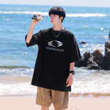 S1010A-P35控482025夏装重磅美式水洗做旧小众烫银短袖t恤，男装T恤，电商A025