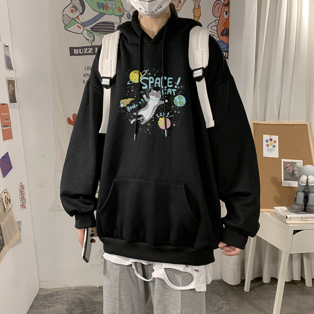 原创款2026春装创意猫字母宽松连帽卫衣大码A025-W169-P50控68,男装卫衣,电商A025