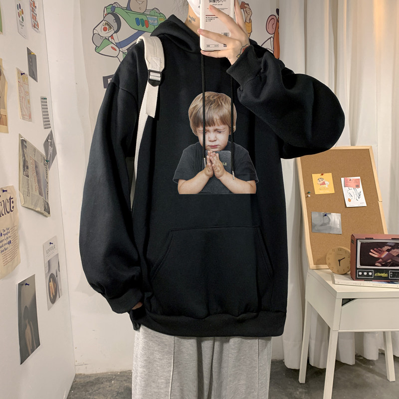 2026冬小男孩印花连帽加绒大码卫衣情侣帽衫A025-W160-P55控75,男装卫衣,电商A025