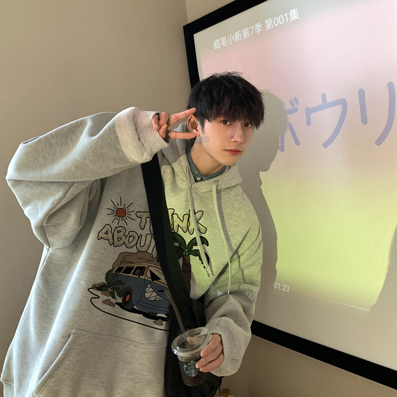 2026秋装新款卡通字母印花宽松连帽卫衣港风A025-W197-P50控68,男装卫衣,电商A025