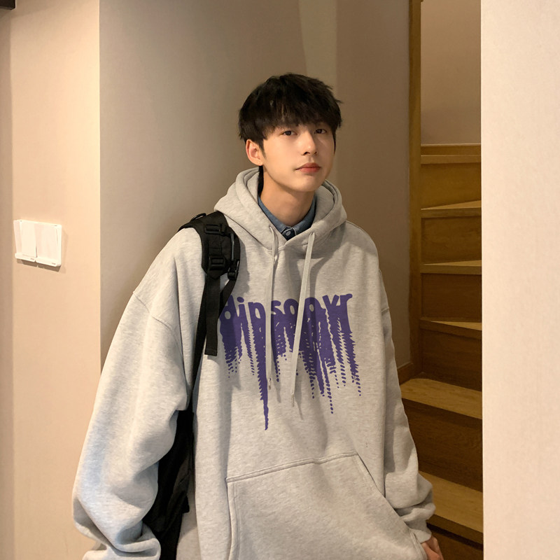 2026秋冬新款创意字母宽松连帽加绒卫衣港风A025-W187-P50控68,男装卫衣,电商A025