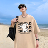2025夏装美式潮牌情侣小狗圆领短袖T恤纯棉A025-T7597-P25控38，男装T恤，电商A025