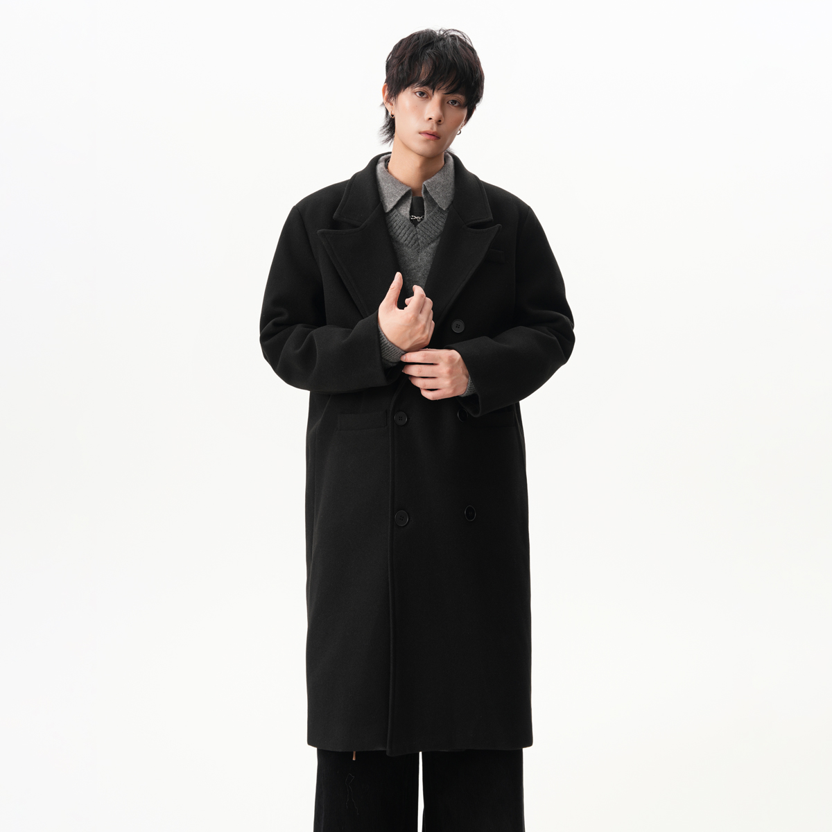 A025-F003-P128 主推大货款毛呢休闲大衣男中长款过膝风衣秋冬复，男装风衣，电商A025