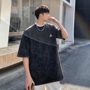 S1001A-P38 控58 2025夏美式hiphop高街水洗做旧宽松短袖t恤图片