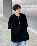 2025夏装美式小众纯色半拉链圆领短袖T恤潮牌宽松A025-T7602-P35，男装T恤，电商A025