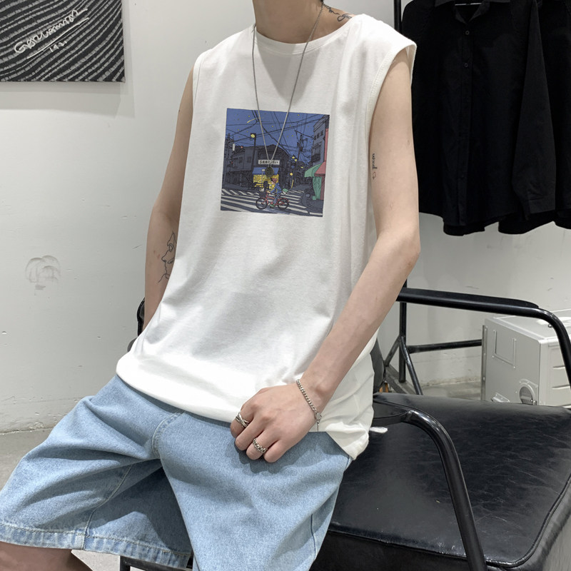 2026夏装新款印花t恤男宽松运动坎肩ins背心男外穿A025-B291-P25,男装背心/马甲,电商A025