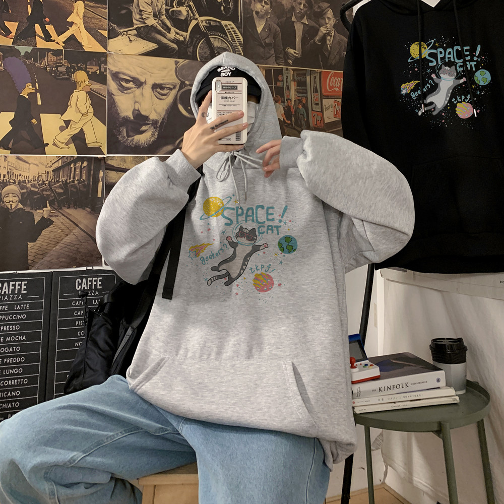 原创款2026春装创意猫字母宽松连帽卫衣大码A025-W169-P50控68,男装卫衣,电商A025