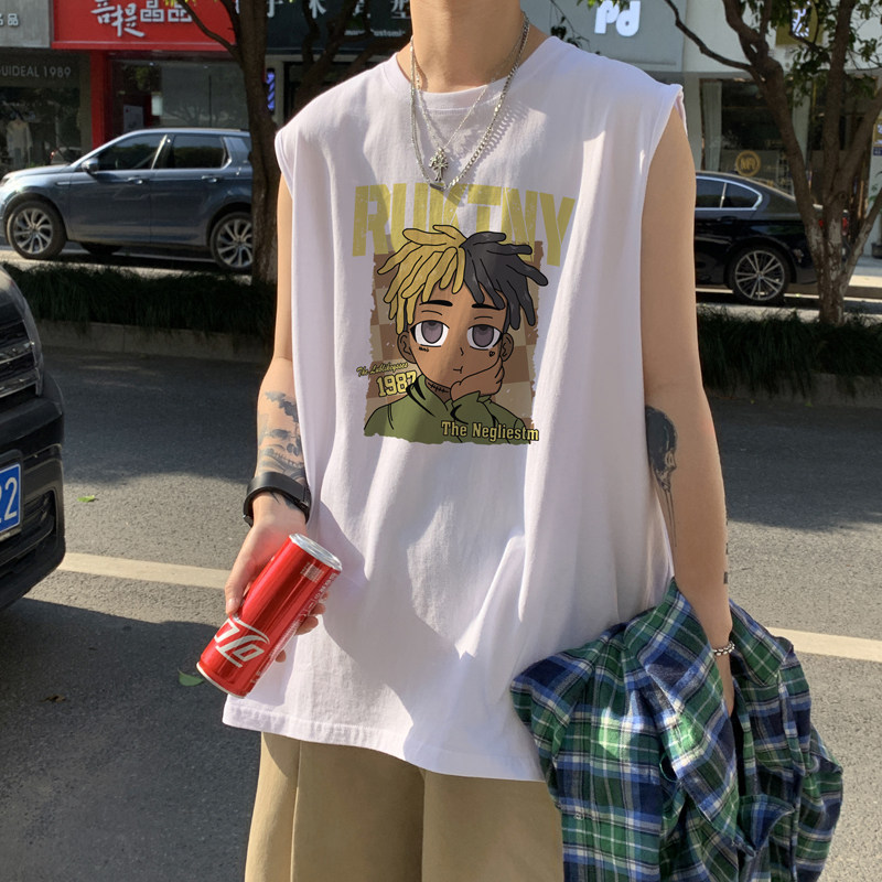 2026夏嘻哈高街卡通运动坎肩背心休闲无袖t恤A025-B303-P25控38，男装背心/马甲，电商A025