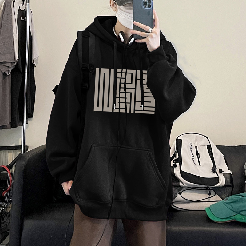 W599A-P55控78加绒652025秋潮牌个性印花宽松连帽卫衣帽衫,男装卫衣,电商A025