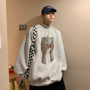 W986A-P50 控68 高品质2025秋冬新款人像潮牌加绒半高领卫衣，男装卫衣，电商A025