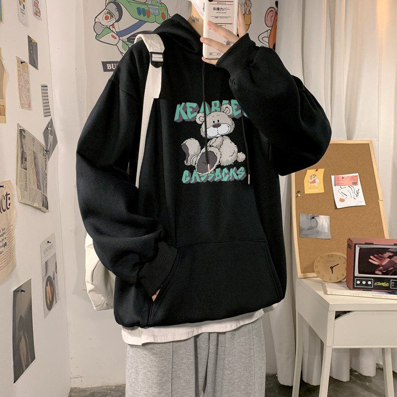 2026冬装新款字母小熊宽松连帽加绒大码卫衣A025-W127-P50控68，男装卫衣，电商A025