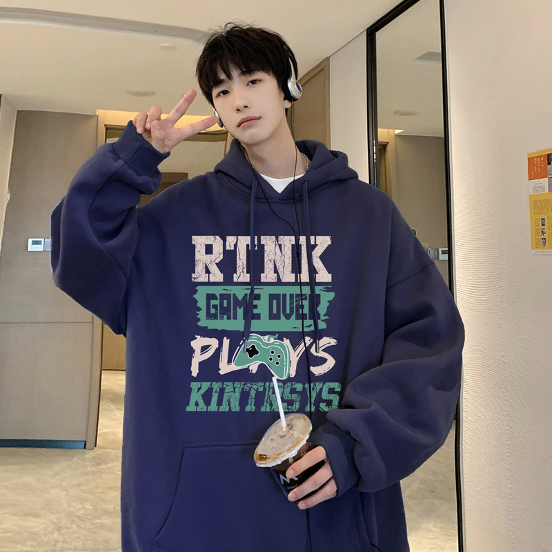 W576A-P55控78加绒652025秋装游戏手柄字母宽松连帽卫衣潮，男装卫衣，电商A025