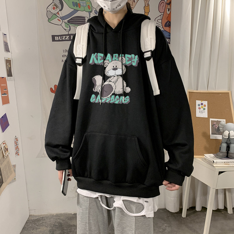 2026冬装新款字母小熊宽松连帽加绒大码卫衣A025-W127-P50控68,男装卫衣,电商A025
