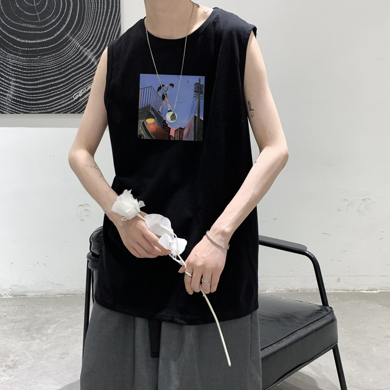 2026夏装新款印花t恤男宽松运动坎肩ins背心男外穿A025-B291-P25,男装背心/马甲,电商A025