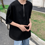 2025夏装潮牌纯色半拉链圆领短袖T恤设计感A025-T7602-P35，男装T恤，电商A025