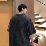S1005A-P38控582025夏装美式手掌水洗做旧宽松短袖t恤港风，男装T恤，电商A025