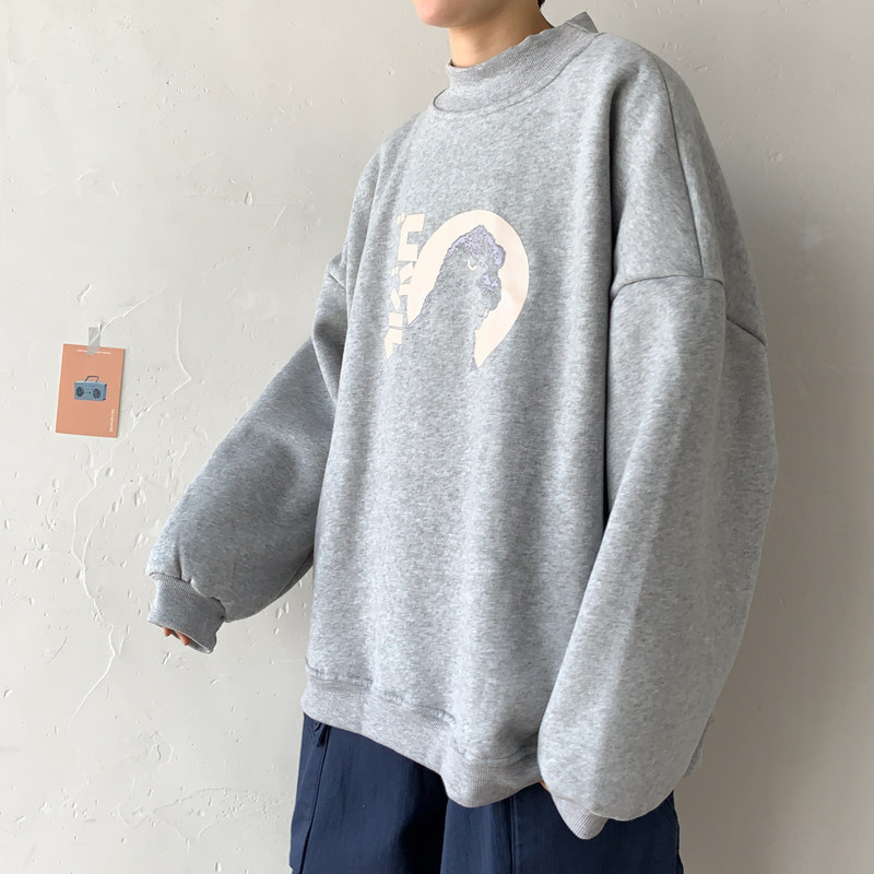 抓绒厚实版冬慵懒风加绒半高领大码卫衣打底A025-W952-P58控68,男装T恤,电商A025