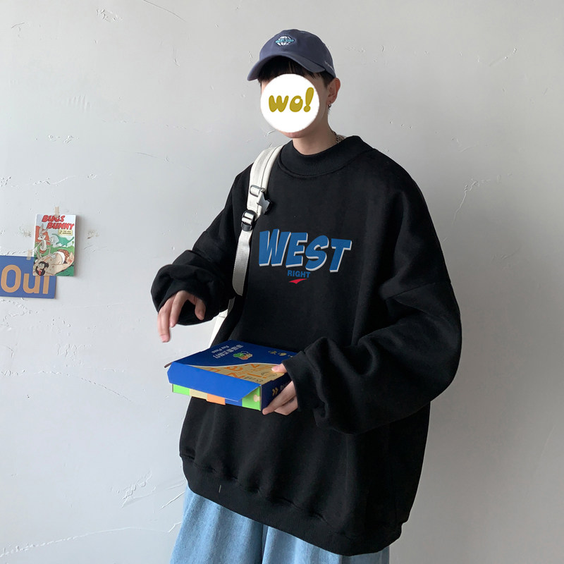 Winter 2020 printed loose half high collar cashmere sweater large couple