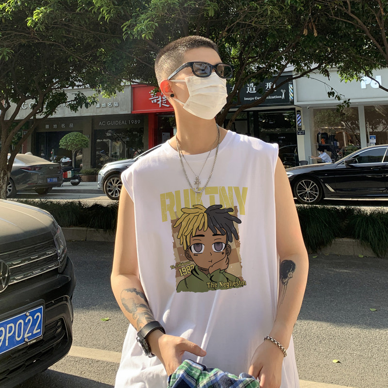 2026夏嘻哈高街卡通运动坎肩背心休闲无袖t恤A025-B303-P25控38,男装背心/马甲,电商A025