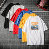 2026夏装新款卡通字母印花日系圆领短袖T恤宽松teeA025-T302-P30，男装T恤，电商A025