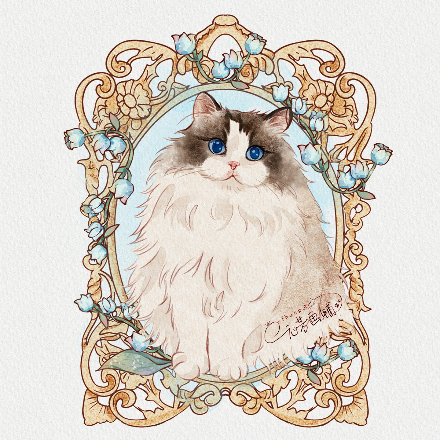 元芳 宠物头像画像定制油画水彩漫画手绘猫咪狗狗设计图热卖形象