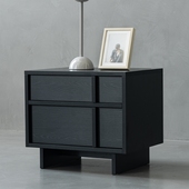 意式 轻奢黑色橡木高级感简约现代卧室床边柜 极简床头柜2024新款