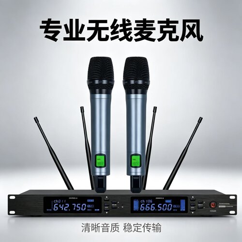 专业无线话筒防啸叫一拖二家用唱歌会议酒馆KTV卡拉OK演出麦克风