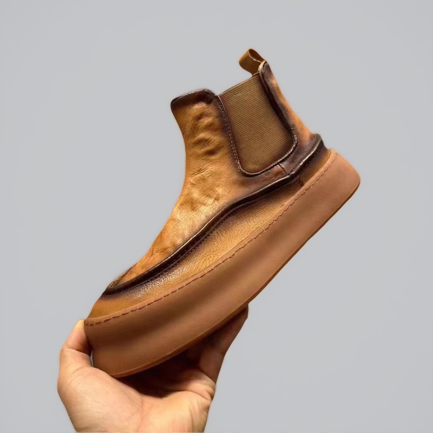 秋冬真皮加绒增高套筒切尔西靴男