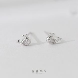 弥音原作 水花鲸s925纯银耳钉精致小巧简约耳环设计感小动物耳钉