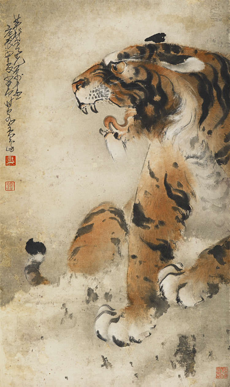 赵少昂－虎啸生风81.5X48.5cm   国画走兽卷轴微喷宣纸复制画