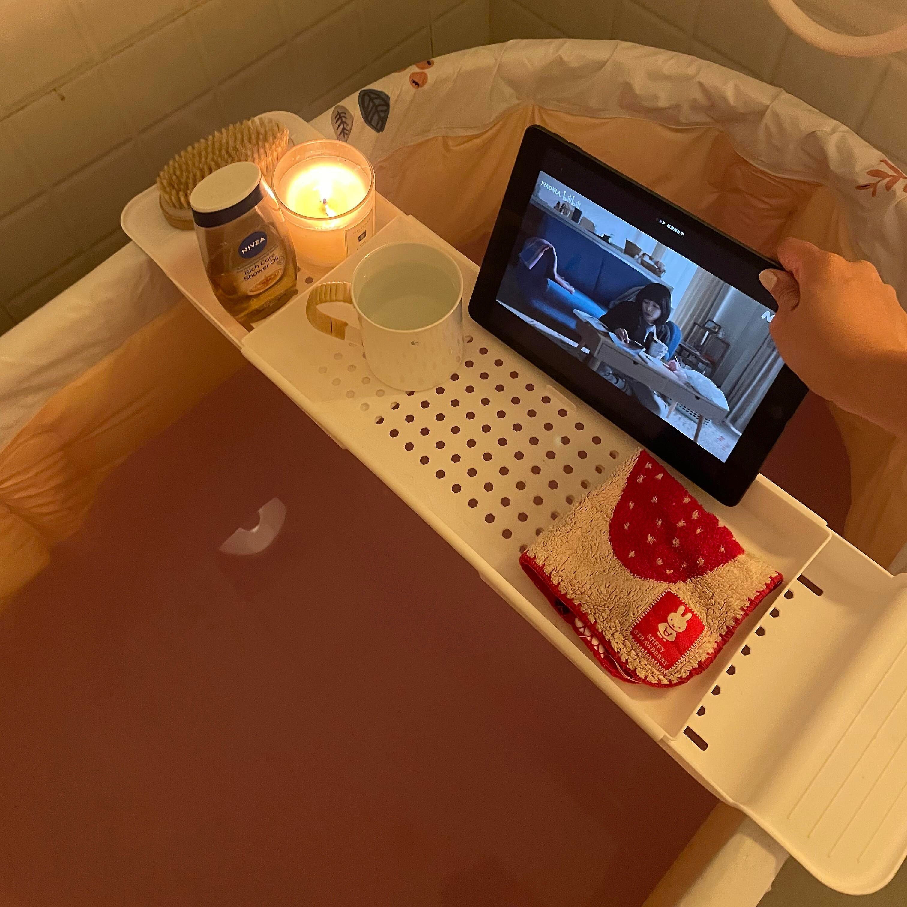 浴缸置物架可伸缩浴缸泡澡置物架上方泡澡桶泡澡神器多功能浴室架