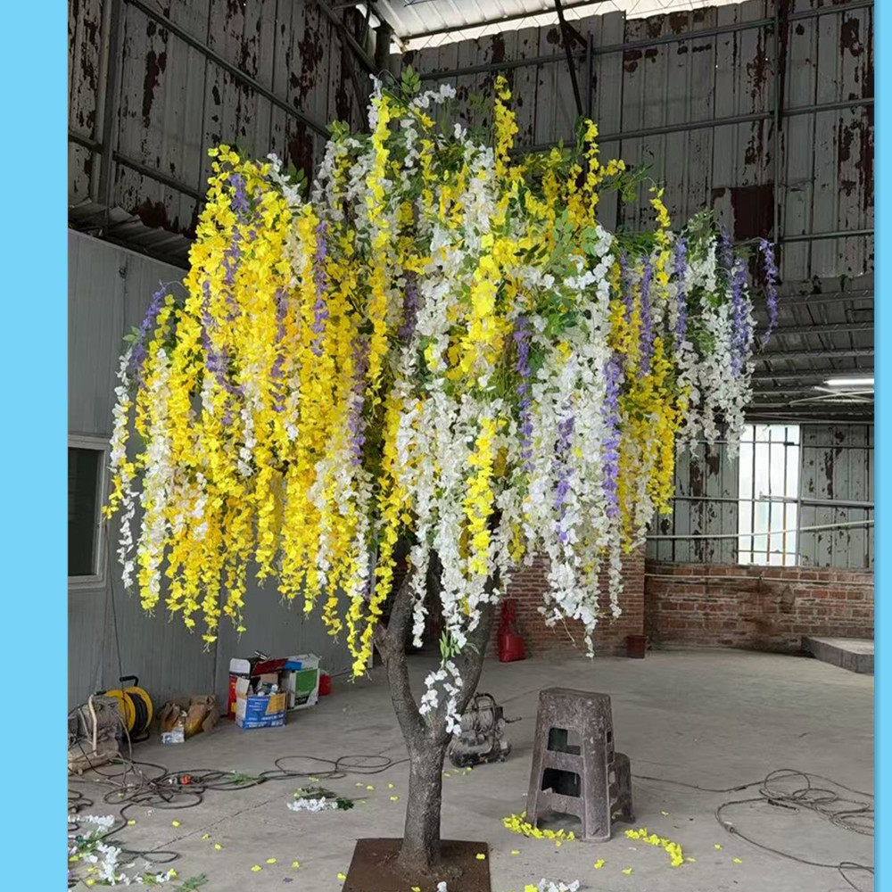 落地仿真紫藤树加密豆花树手工定制防真树假花商场橱窗美陈定制