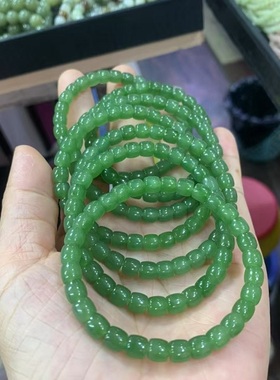 天然和田玉碧玉精品阳绿直切手串