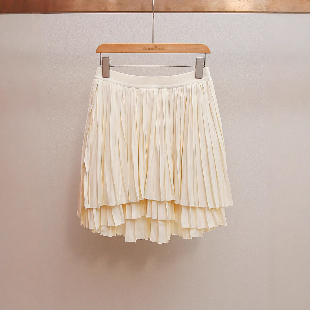 深圳南油高端女装秋季新款法式轻熟风通勤缎面不规则压褶半身裙