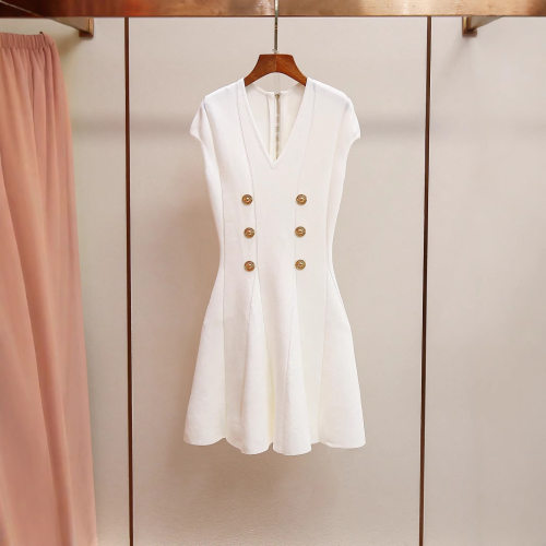 深圳南油高端女装卓雅法式24夏季新款简约V领金属扣无袖连衣裙女