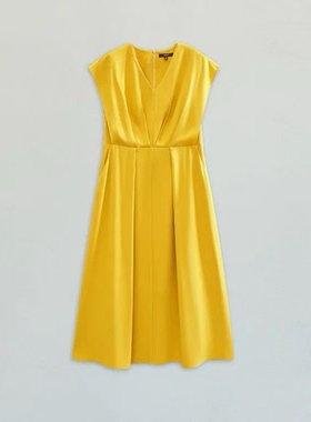 恩裳夏姜黄色胸前倒褶V领舒适X型醋酸连衣裙9C63205148有4042