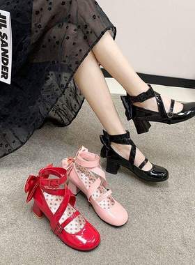 红色高跟鞋子原创正版洛丽塔Lolita可爱粗跟软妹小皮鞋lo学生