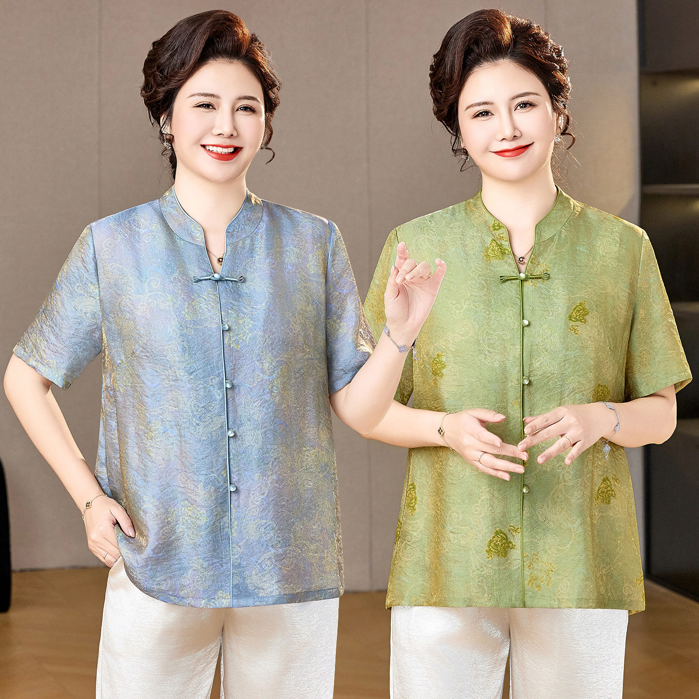 加肥加大妈妈夏装短袖开衫衬衫