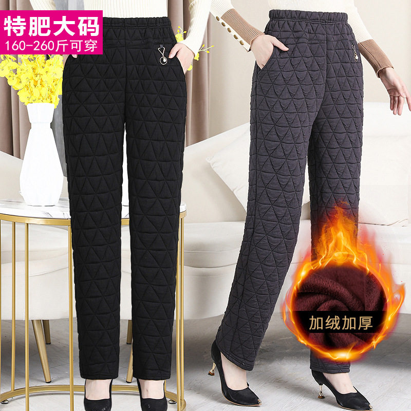 200斤特大码胖妈妈冬季加绒加厚高腰中老年人女裤子宽松加肥加大