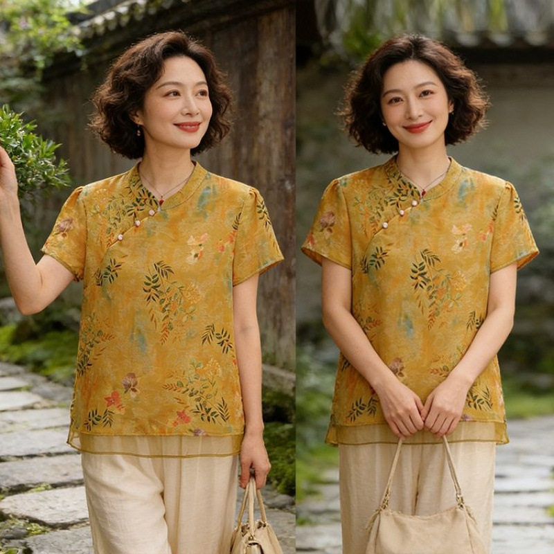 老年人夏装女装洋气短袖T恤妈妈