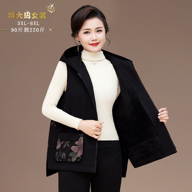 中老年女装连帽马甲加厚保暖外套