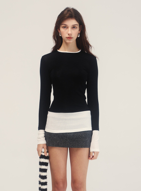 ELIATELIER“秩序混搭”天丝美丽诺羊毛可水洗撞色针织打底衫